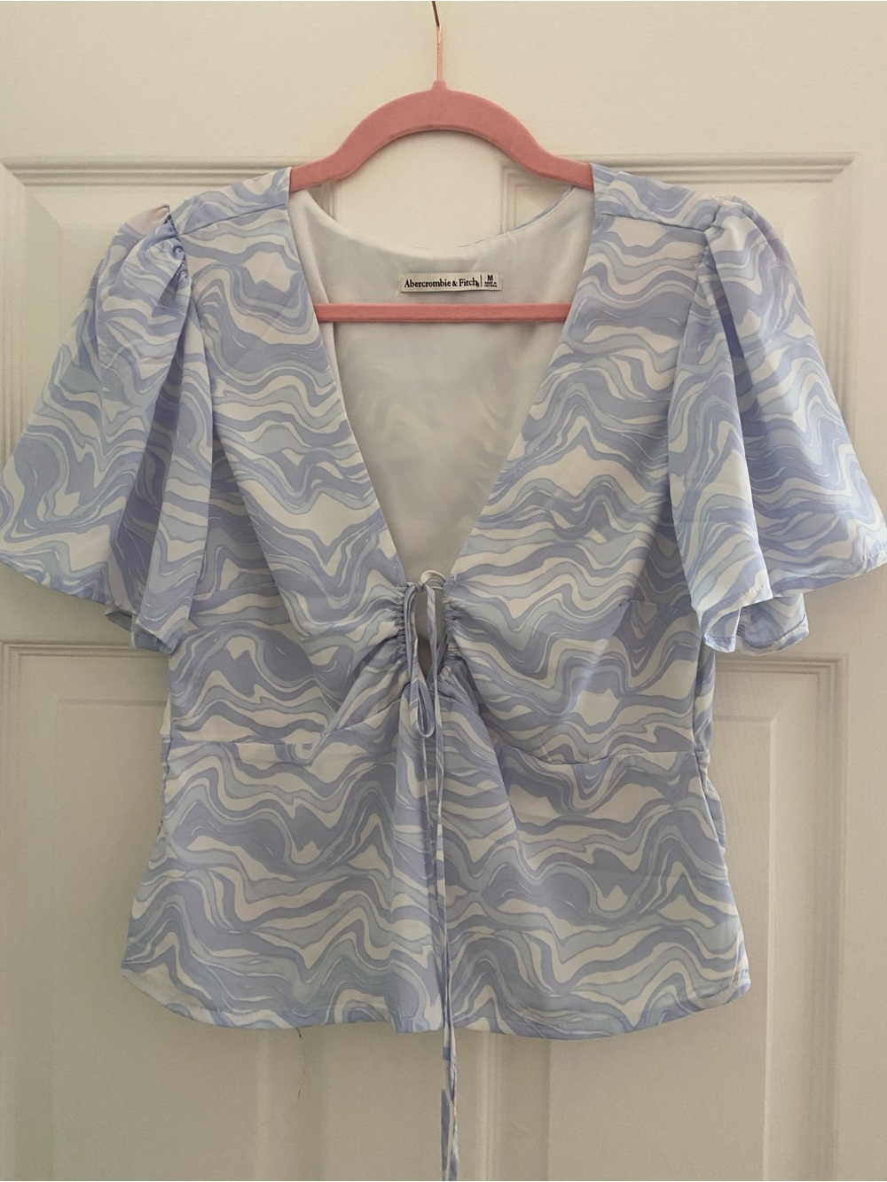 Abercrombie & Fitch Pastel Blue Marble Tie-Front Blouse